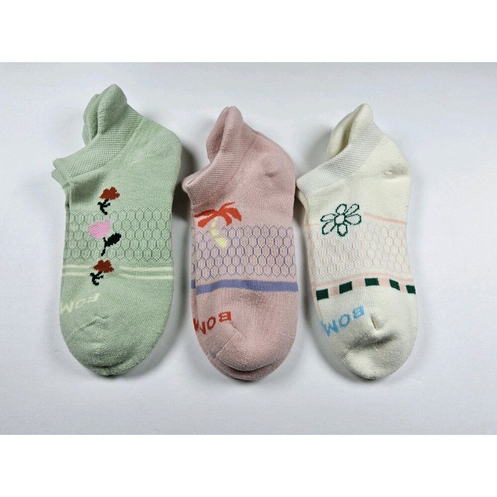 Bombas Floral Pattern Athletic Ankle Socks Lot Of 3 Pairs Size S